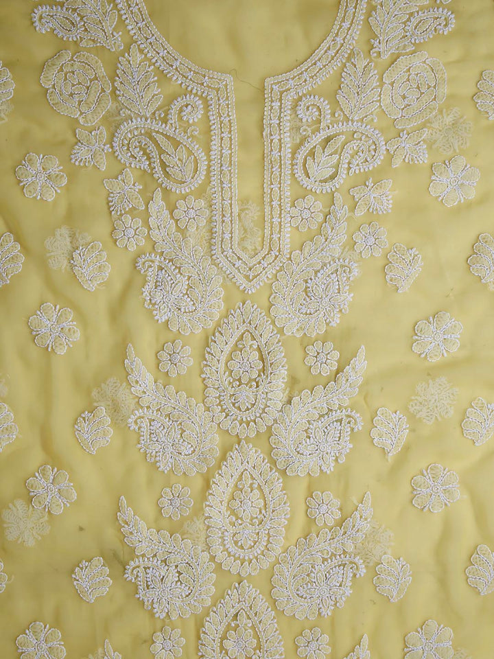 Yellow Chikankari Unstitched Kurta Suit Material