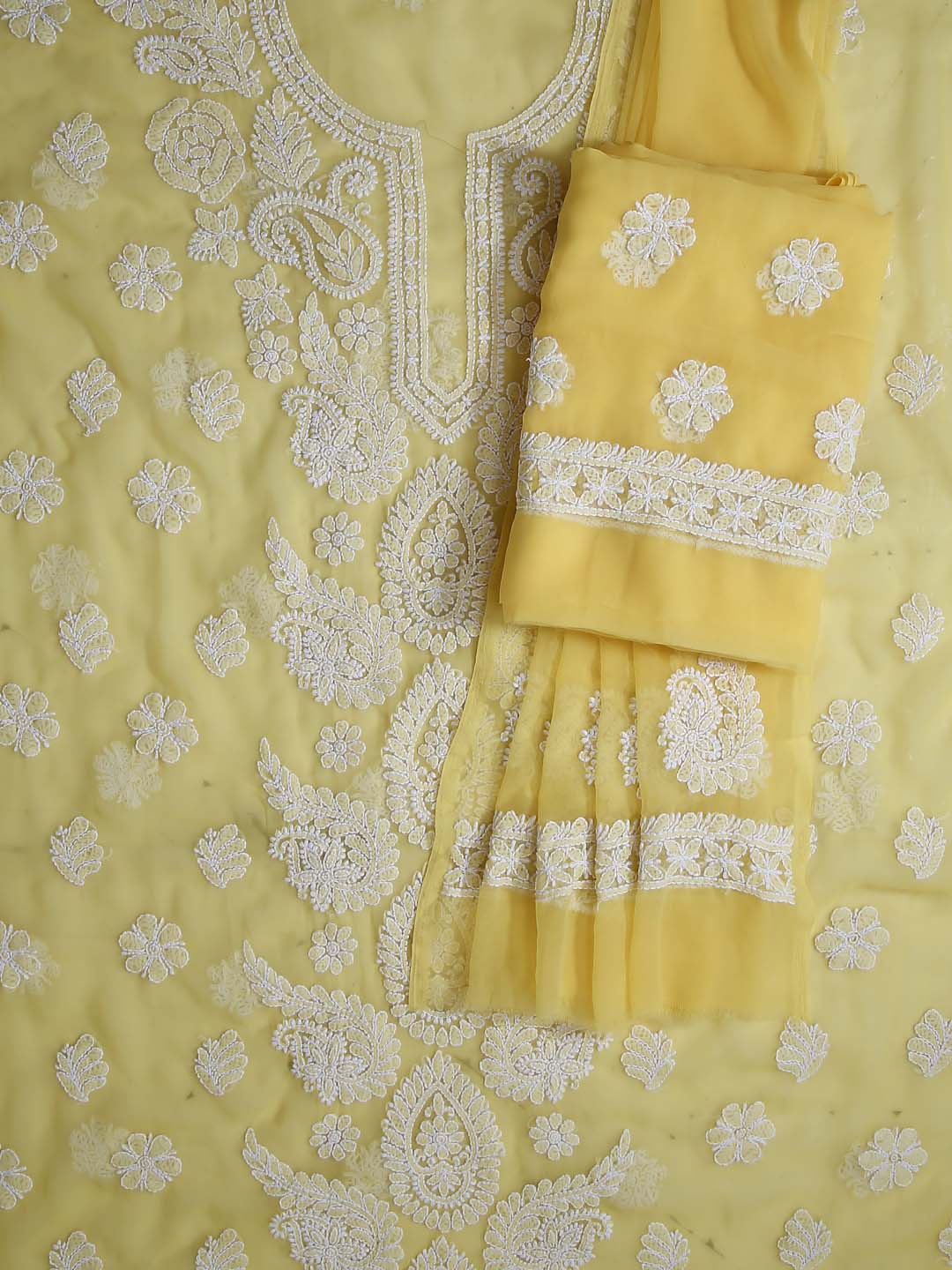 Yellow Chikankari Unstitched Kurta Suit Material