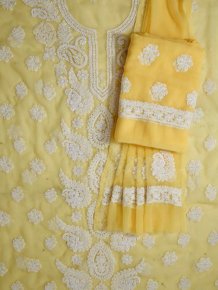 Yellow Chikankari Unstitched Kurta Suit Material