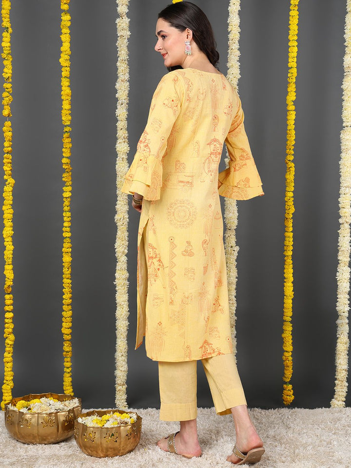 Yellow Cotton  Ethnic Motifs Printed Straight Kurta