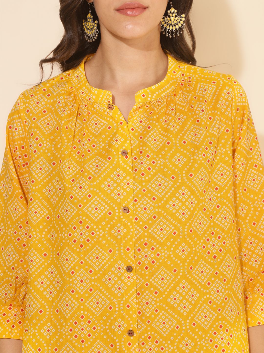 Yellow Cotton Bandhani Printed Kurta