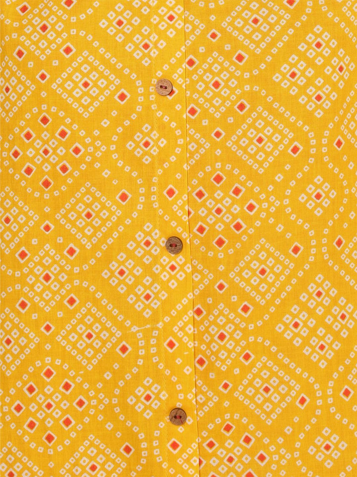 Yellow Cotton Bandhani Printed Kurta