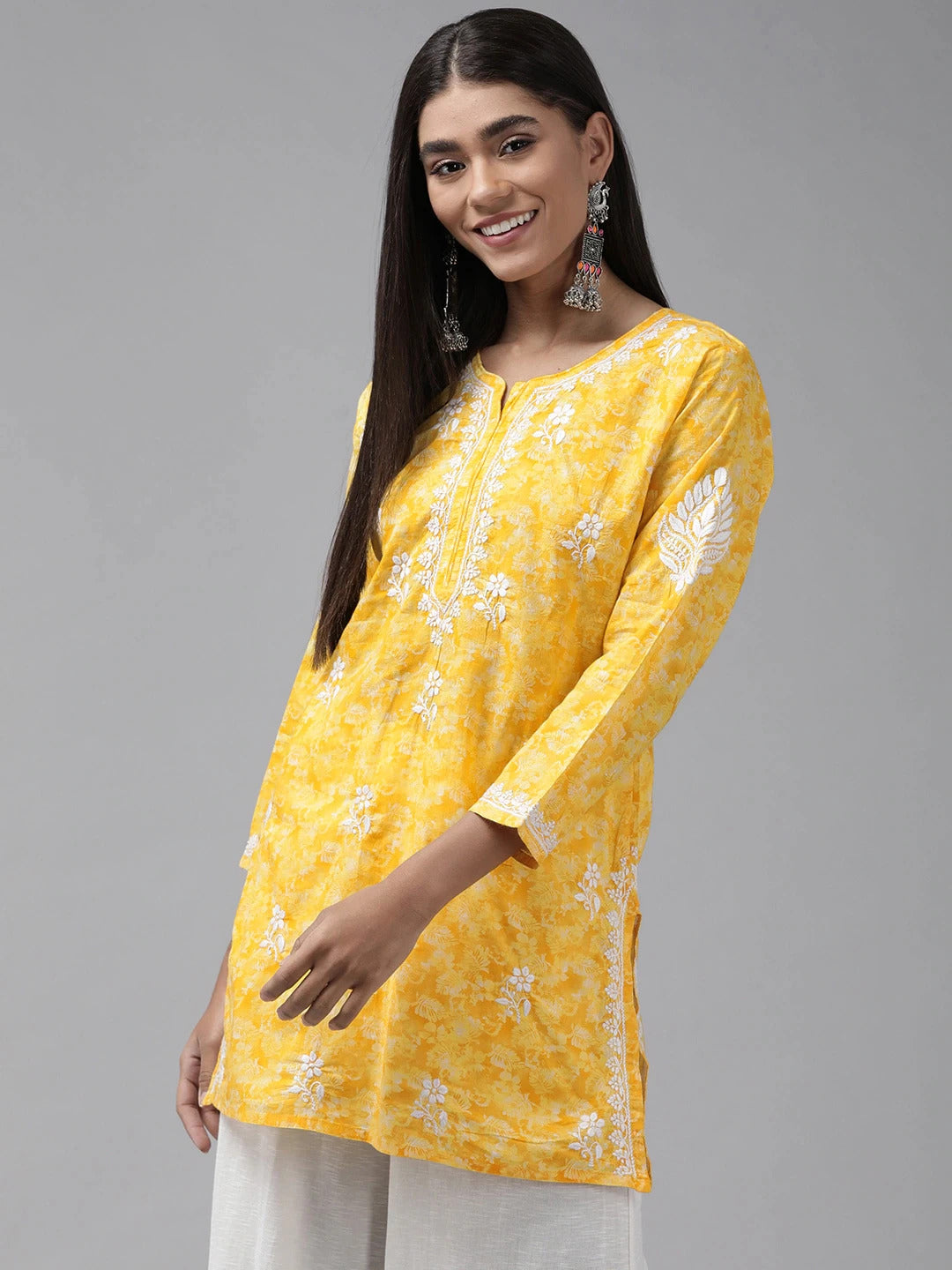 Yellow-Cotton-Lucknowi-Chikan-Kurti-Only