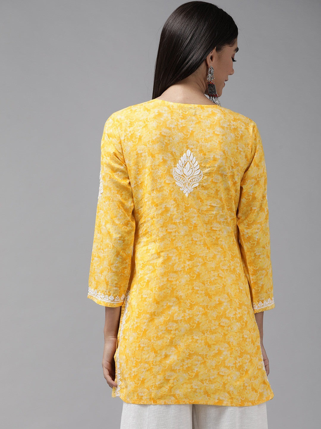 Yellow-Cotton-Lucknowi-Chikan-Kurti-Only