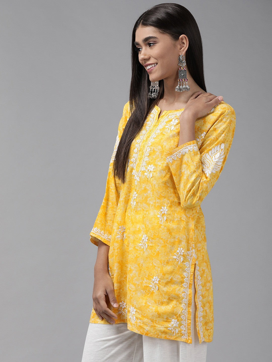 Yellow-Cotton-Lucknowi-Chikan-Kurti-Only