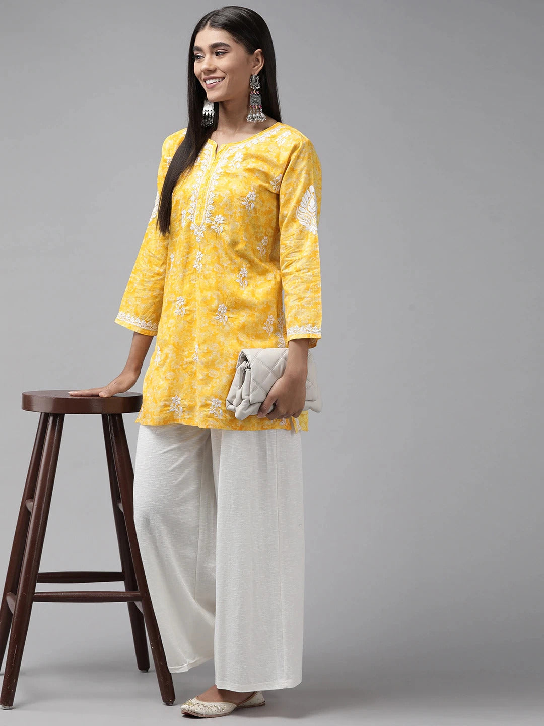 Yellow-Cotton-Lucknowi-Chikan-Kurti-Only