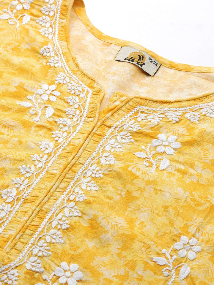 Yellow-Cotton-Lucknowi-Chikan-Kurti-Only