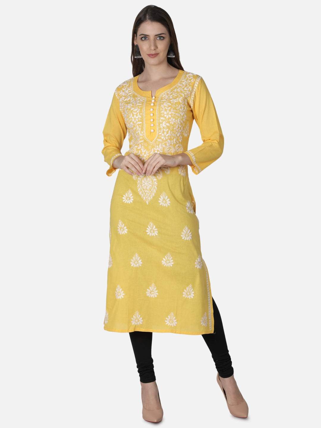 Yellow-Cotton-Lucknowi-Chikan-Kurti
