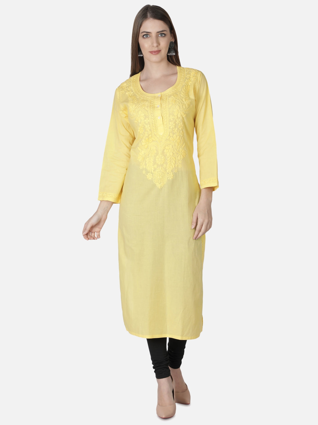 Yellow-Cotton-Lucknowi-Chikan-Kurti