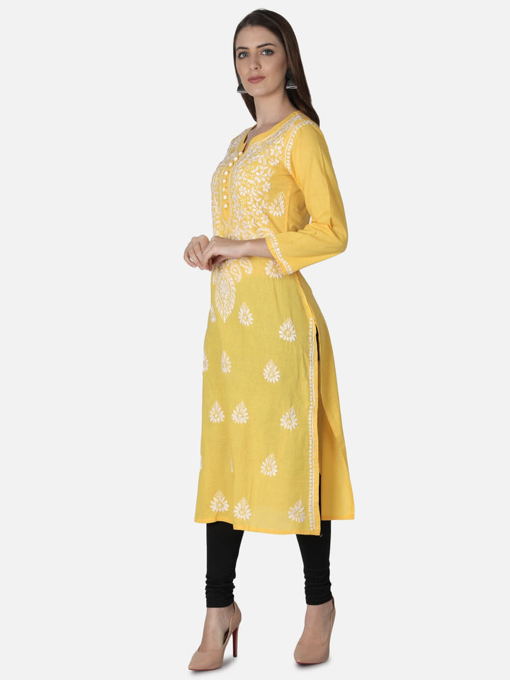 Yellow-Cotton-Lucknowi-Chikan-Kurti