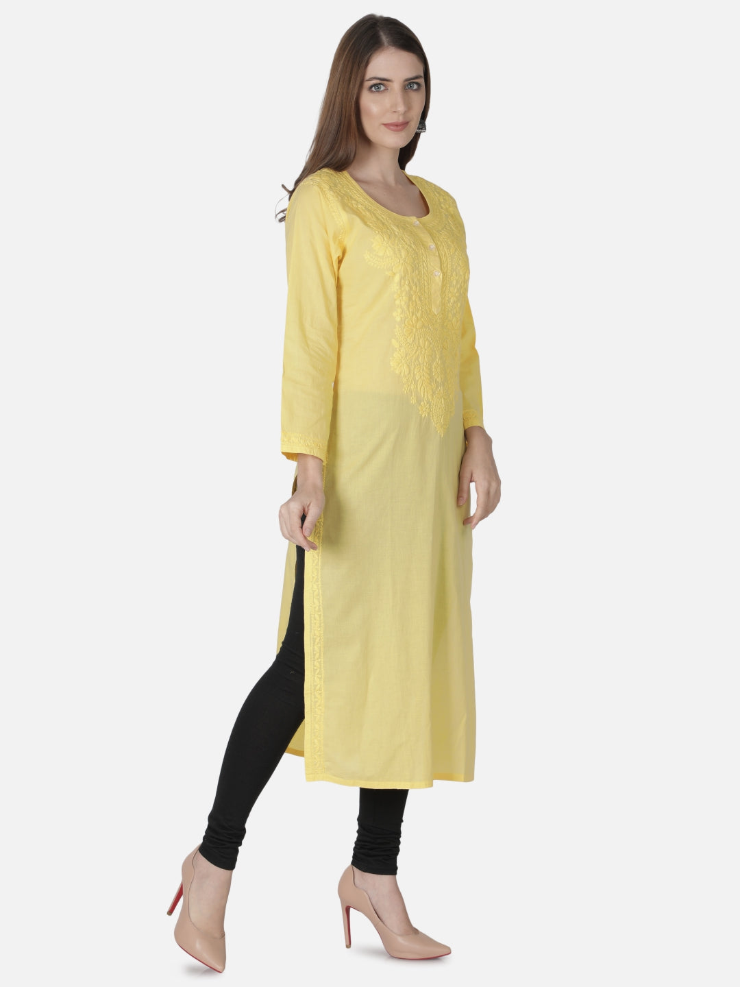 Yellow-Cotton-Lucknowi-Chikan-Kurti