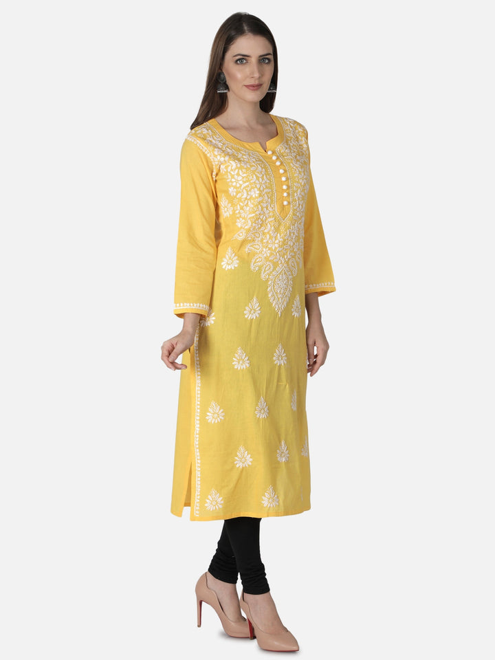 Yellow-Cotton-Lucknowi-Chikan-Kurti