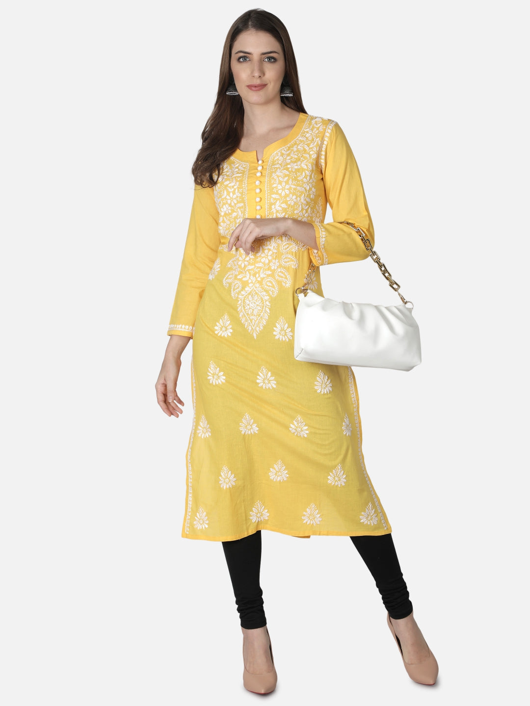 Yellow-Cotton-Lucknowi-Chikan-Kurti