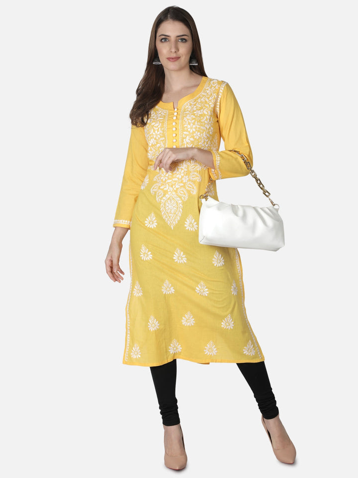 Yellow-Cotton-Lucknowi-Chikan-Kurti