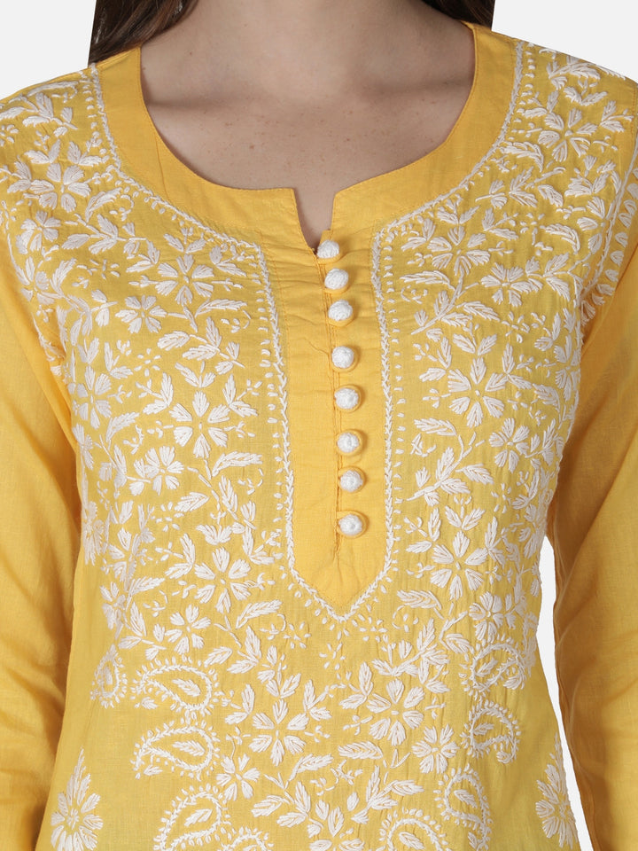 Yellow-Cotton-Lucknowi-Chikan-Kurti