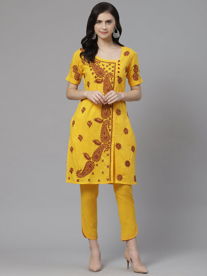 Yellow-Cotton-Lucknowi-Chikankari-Kurta-Set