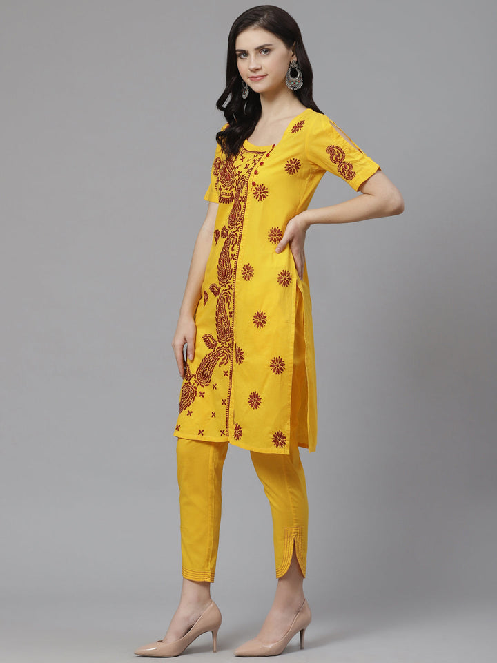 Yellow-Cotton-Lucknowi-Chikankari-Kurta-Set