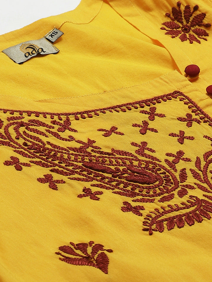 Yellow-Cotton-Lucknowi-Chikankari-Kurta-Set