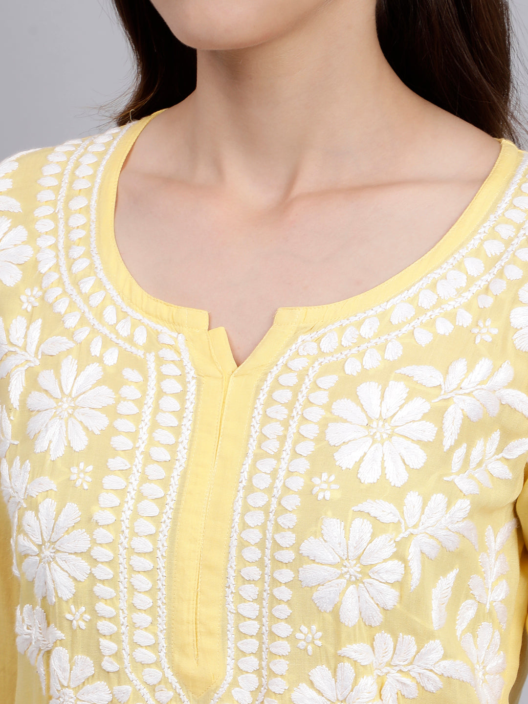 Yellow Cotton Lucknowi Chikankari Kurta With Palazzo Set