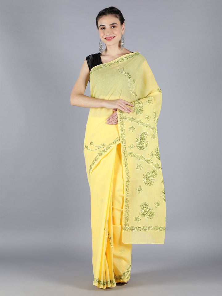 Yellow-Cotton-Lucknowi-Chikankari-Saree