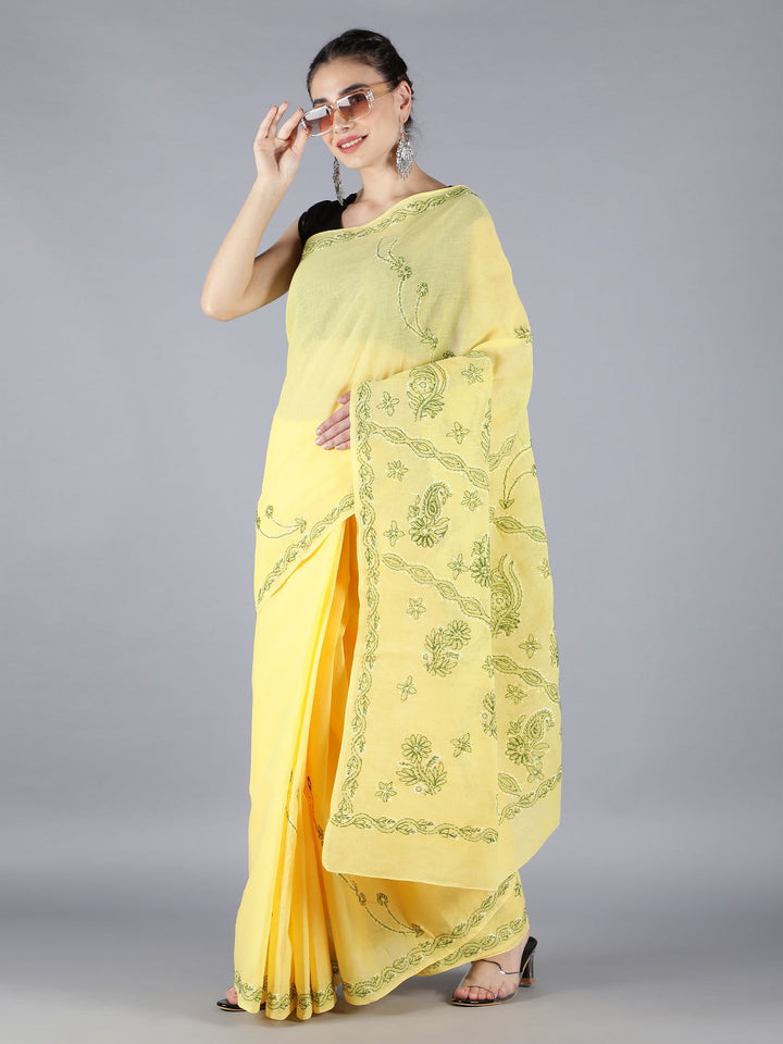 Yellow-Cotton-Lucknowi-Chikankari-Saree