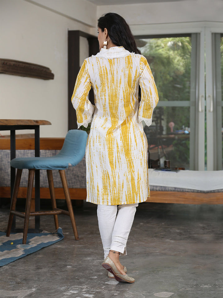 Yellow Cotton Shibori Straight Kurta & Pants