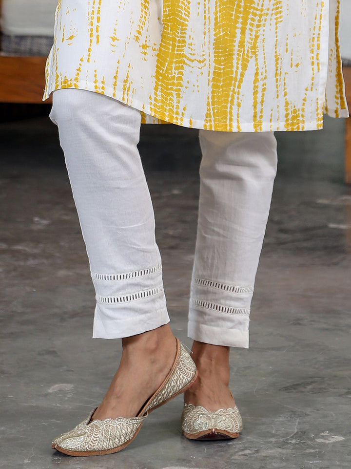 Yellow Cotton Shibori Straight Kurta & Pants