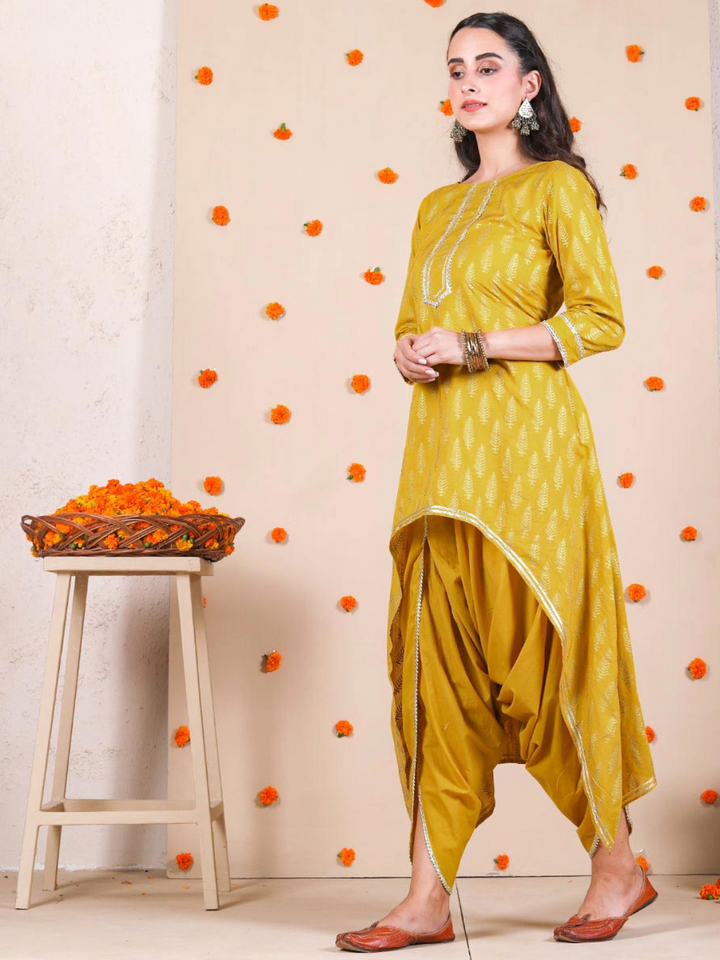 Yellow Dhoti & Kurta Set With Gota Details