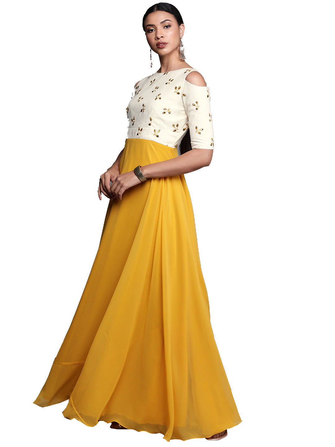 Yellow-Embroidered-Boat-Neckline-Gown
