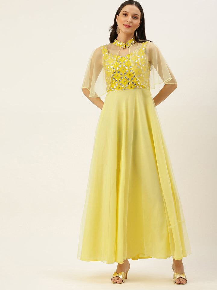 Yellow-Embroidered-Gown-With-Cape