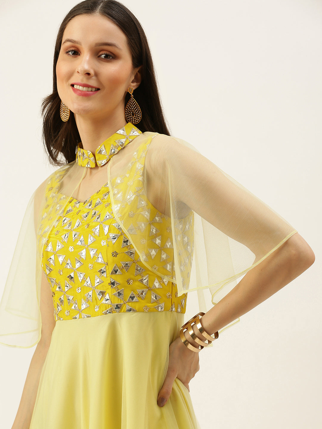 Yellow-Embroidered-Gown-With-Cape