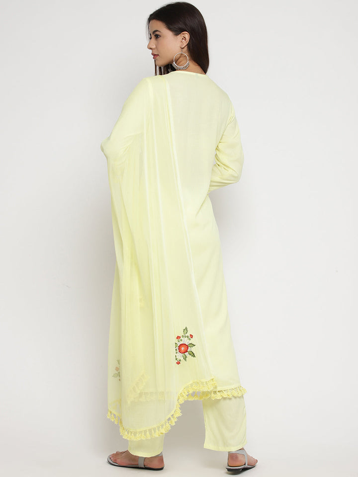 Yellow Embroidert Kurta With Trousers Dupatta