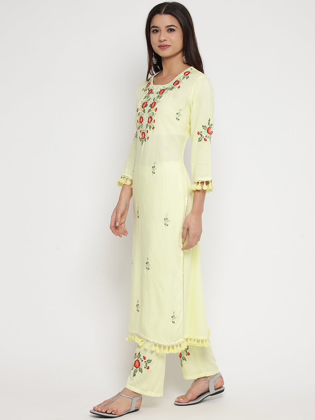 Yellow Embroidert Kurta With Trousers Dupatta