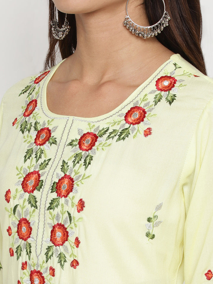 Yellow Embroidert Kurta With Trousers Dupatta