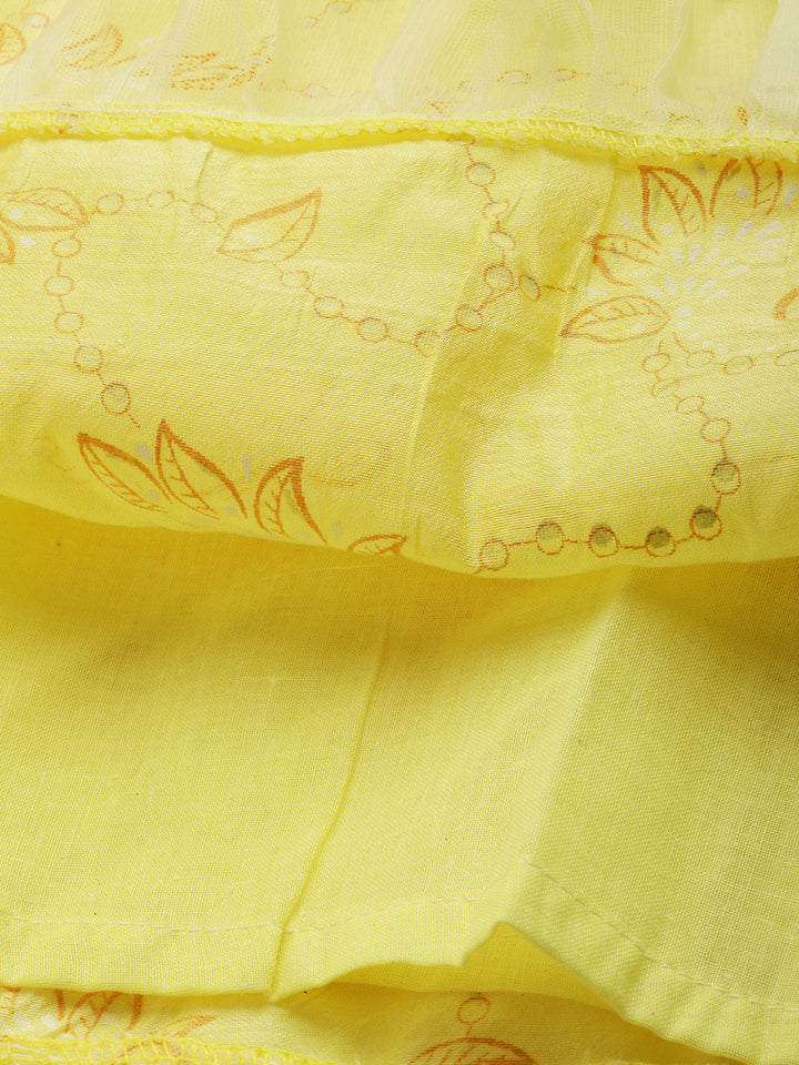 Yellow Foil Printed A Line Dress