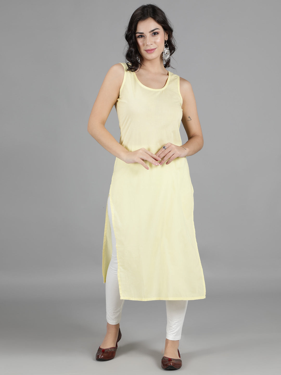 Yellow Georgette Chikan Kurta & Matching Slip