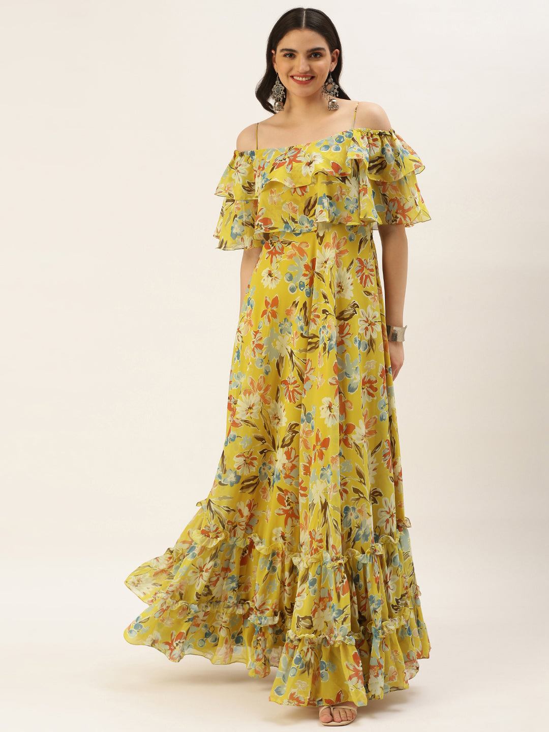 Yellow-Georgette-Digital-Printed-Gown