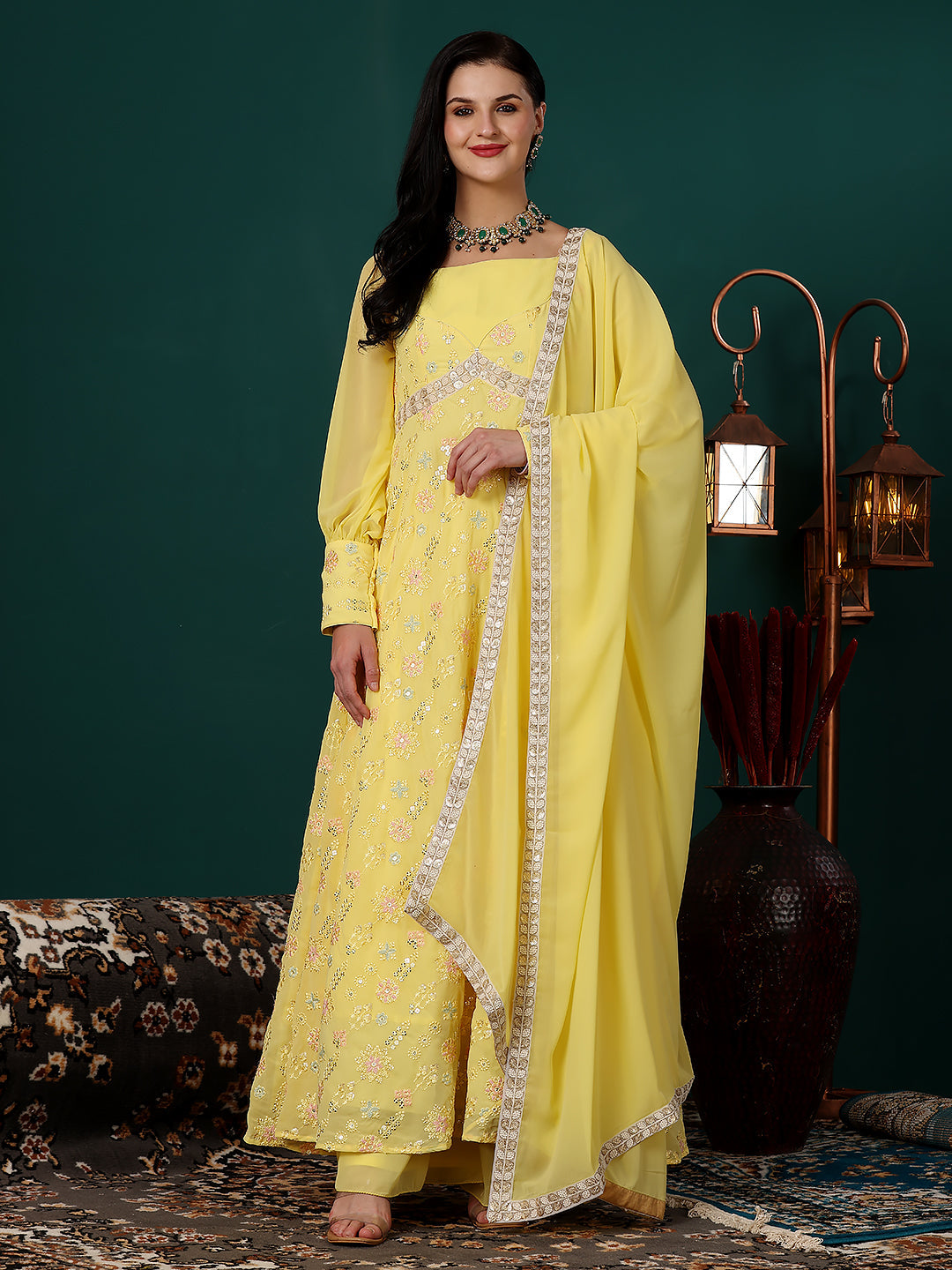 Yellow-Georgette-Embroidered-Anarkali-Suit-Set
