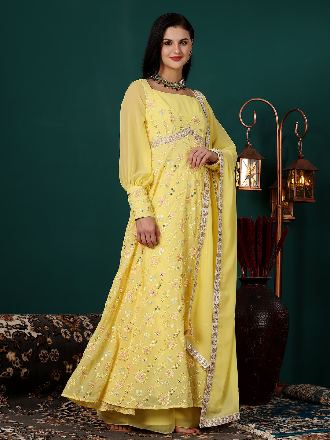 Yellow-Georgette-Embroidered-Anarkali-Suit-Set