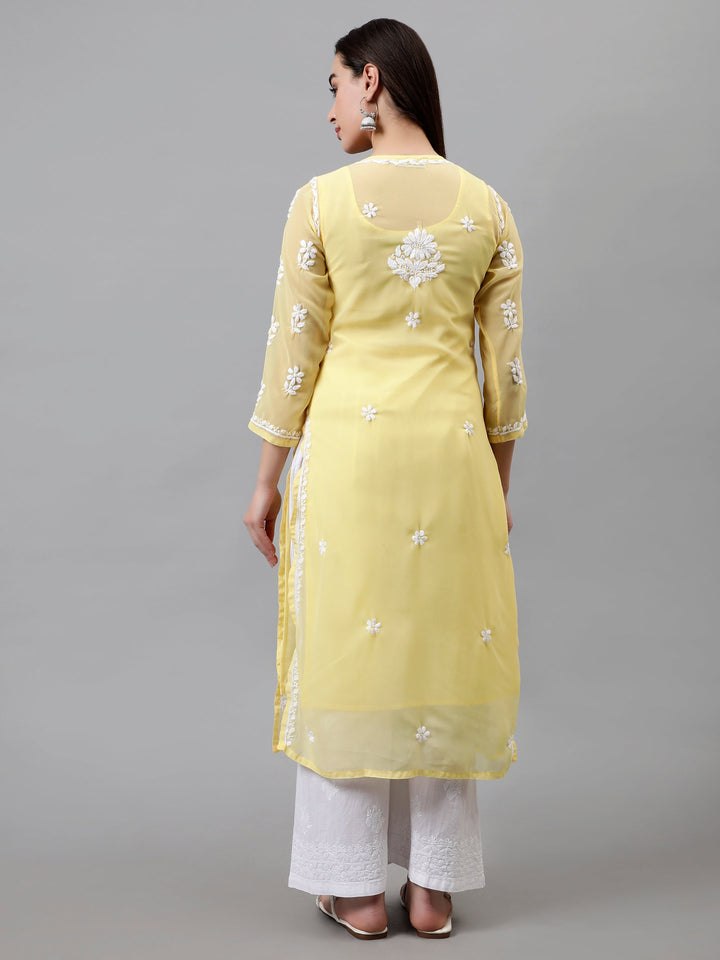 Yellow-Georgette-Embroidered-Chikankari-Kurta-with-Slip