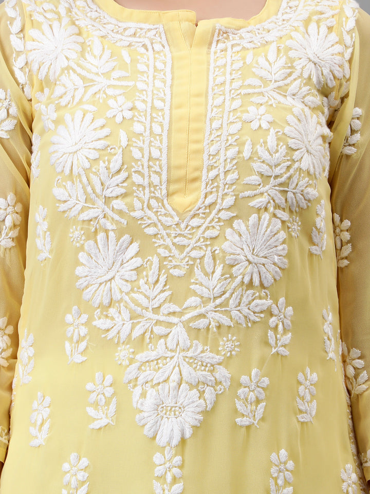 Yellow-Georgette-Embroidered-Chikankari-Kurta-with-Slip