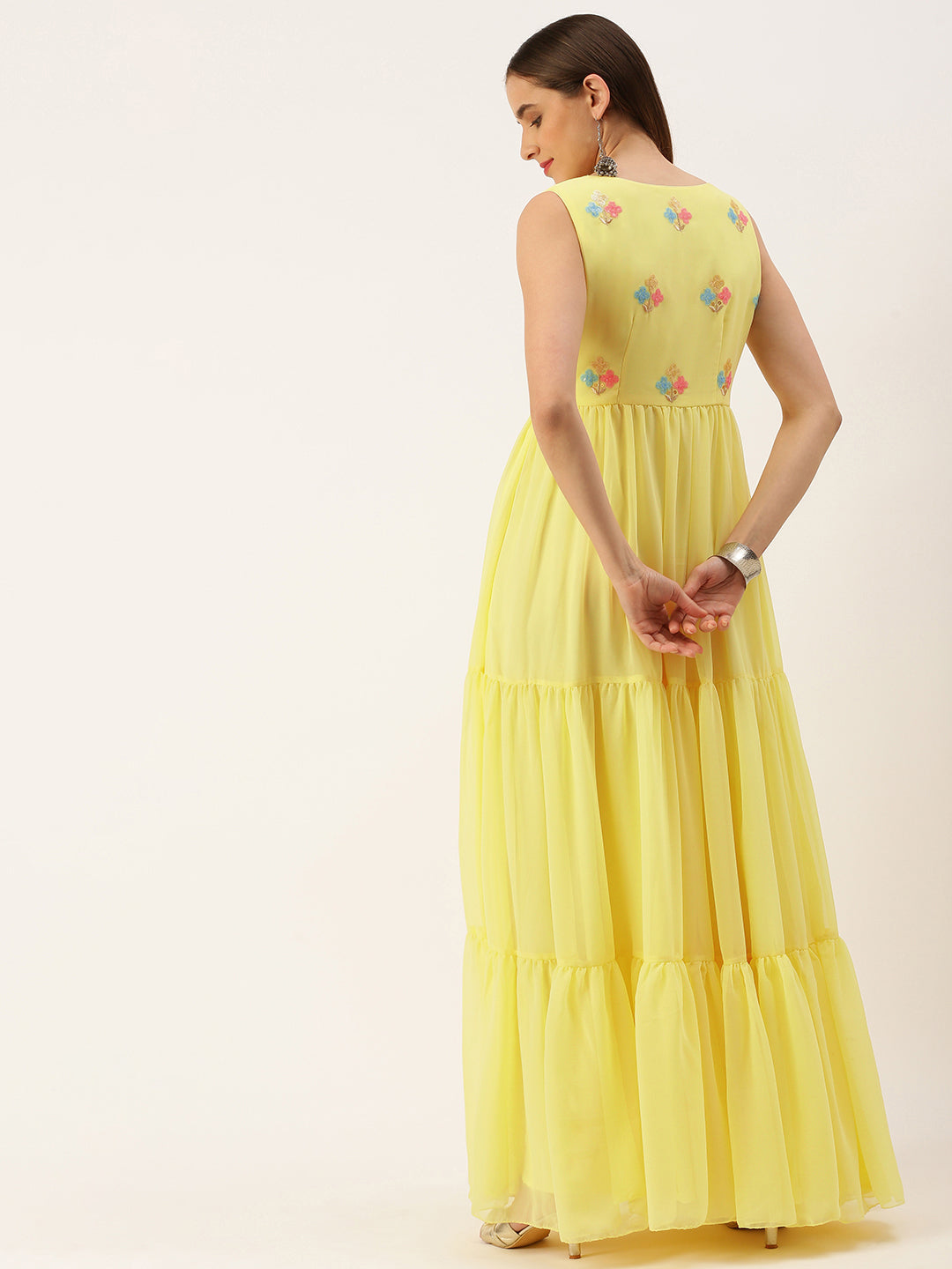 Yellow Georgette Embroidered Dress