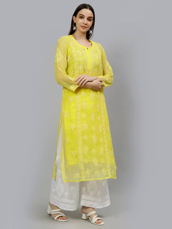Yellow-Georgette-Hand-Embroidered-Kurti-with-Slip