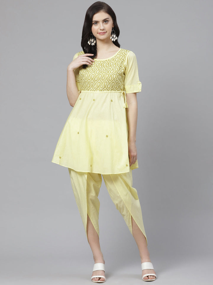 Yellow-Lucknow-Chikan-Kurta-with-Dhoti-Set