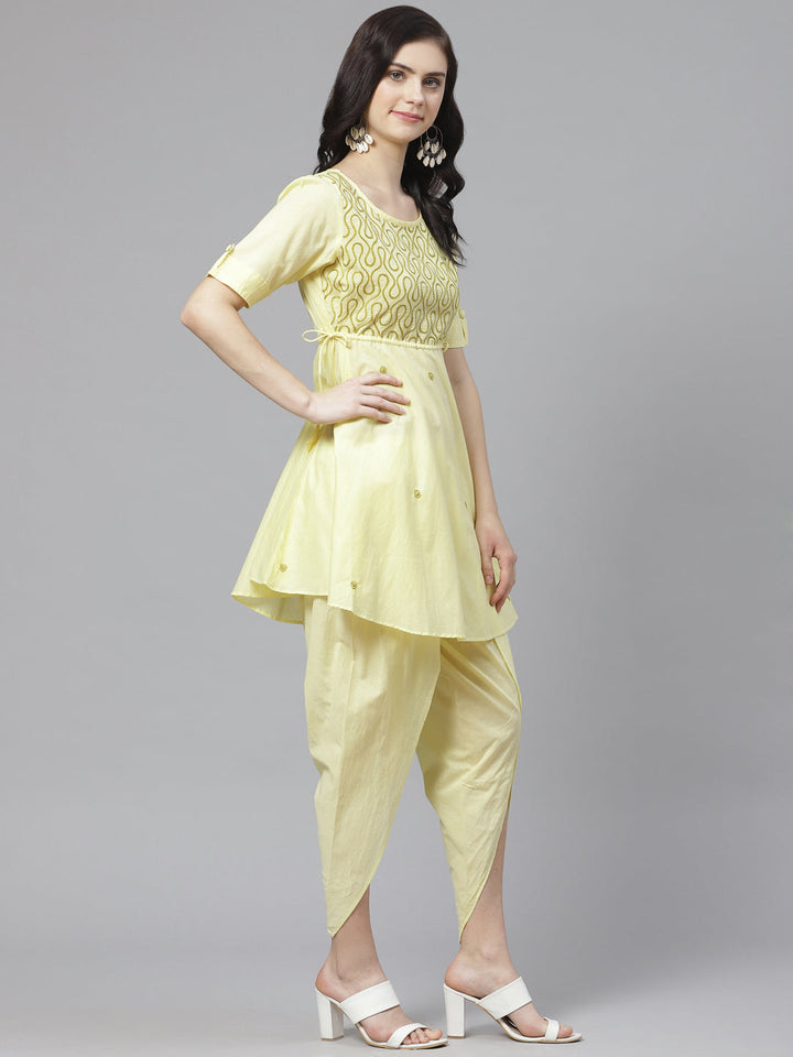 Yellow-Lucknow-Chikan-Kurta-with-Dhoti-Set