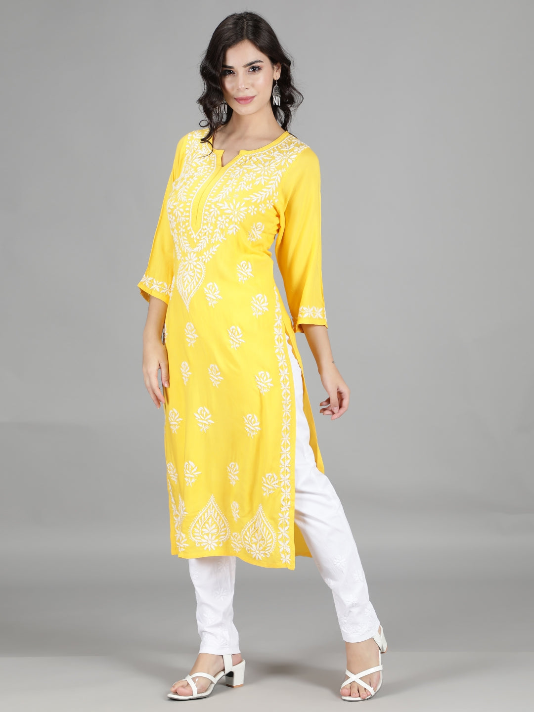 Yellow-Lucknowi-Chikankari-Cotton-Kurta-Set