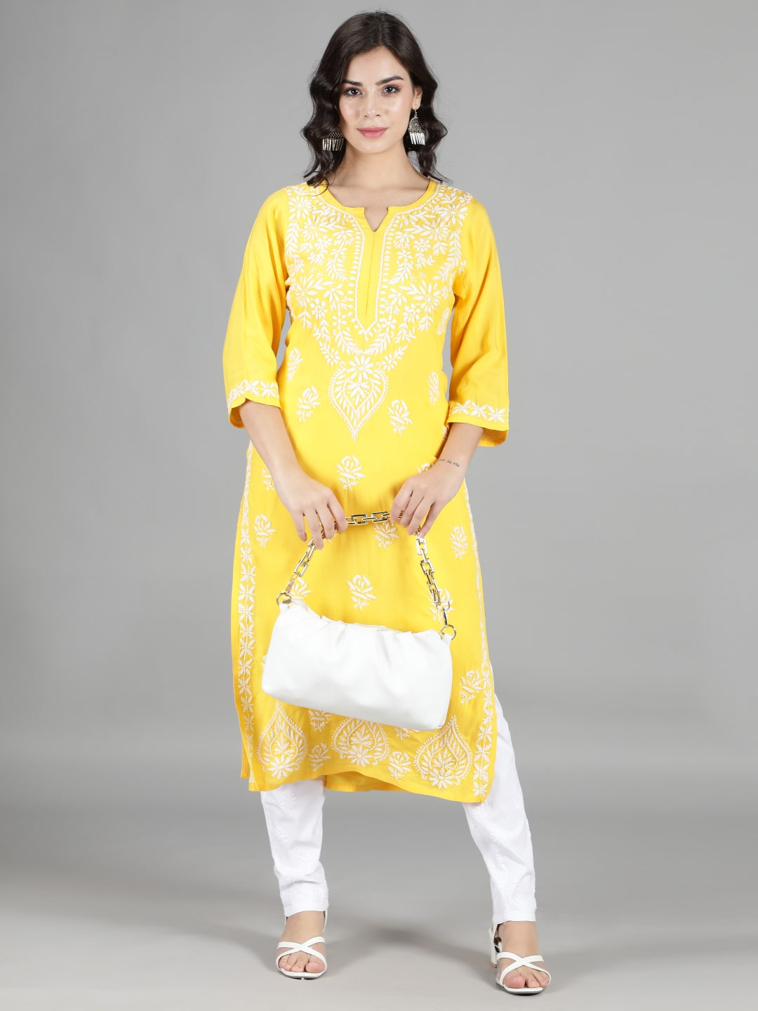 Yellow-Lucknowi-Chikankari-Cotton-Kurta-Set