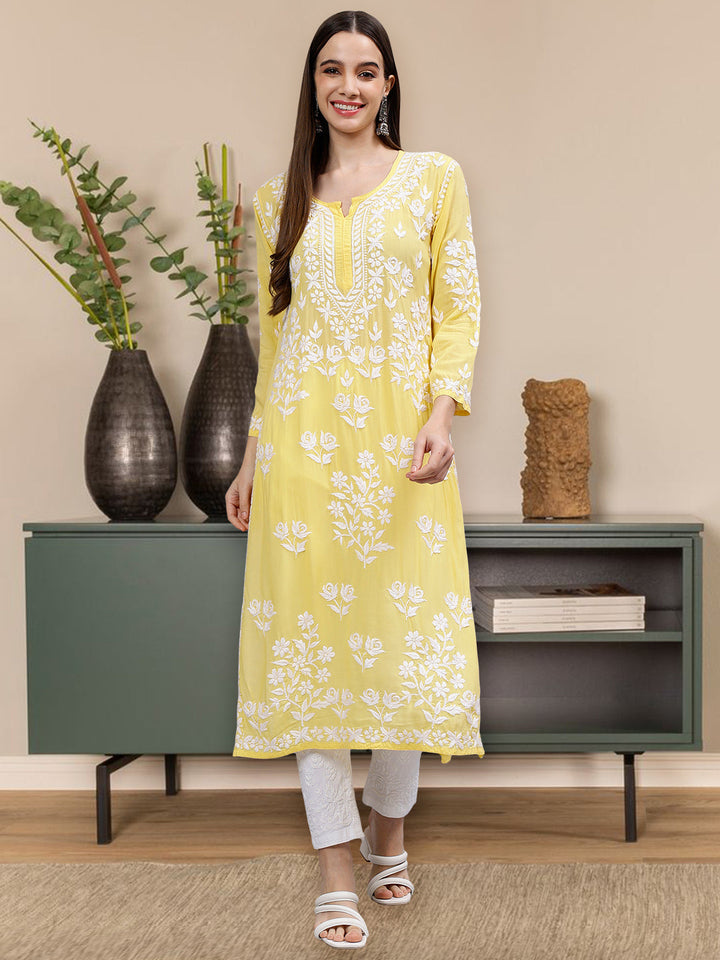 Yellow-Modal-Hand-Embroidered-Chikankari-Kurti