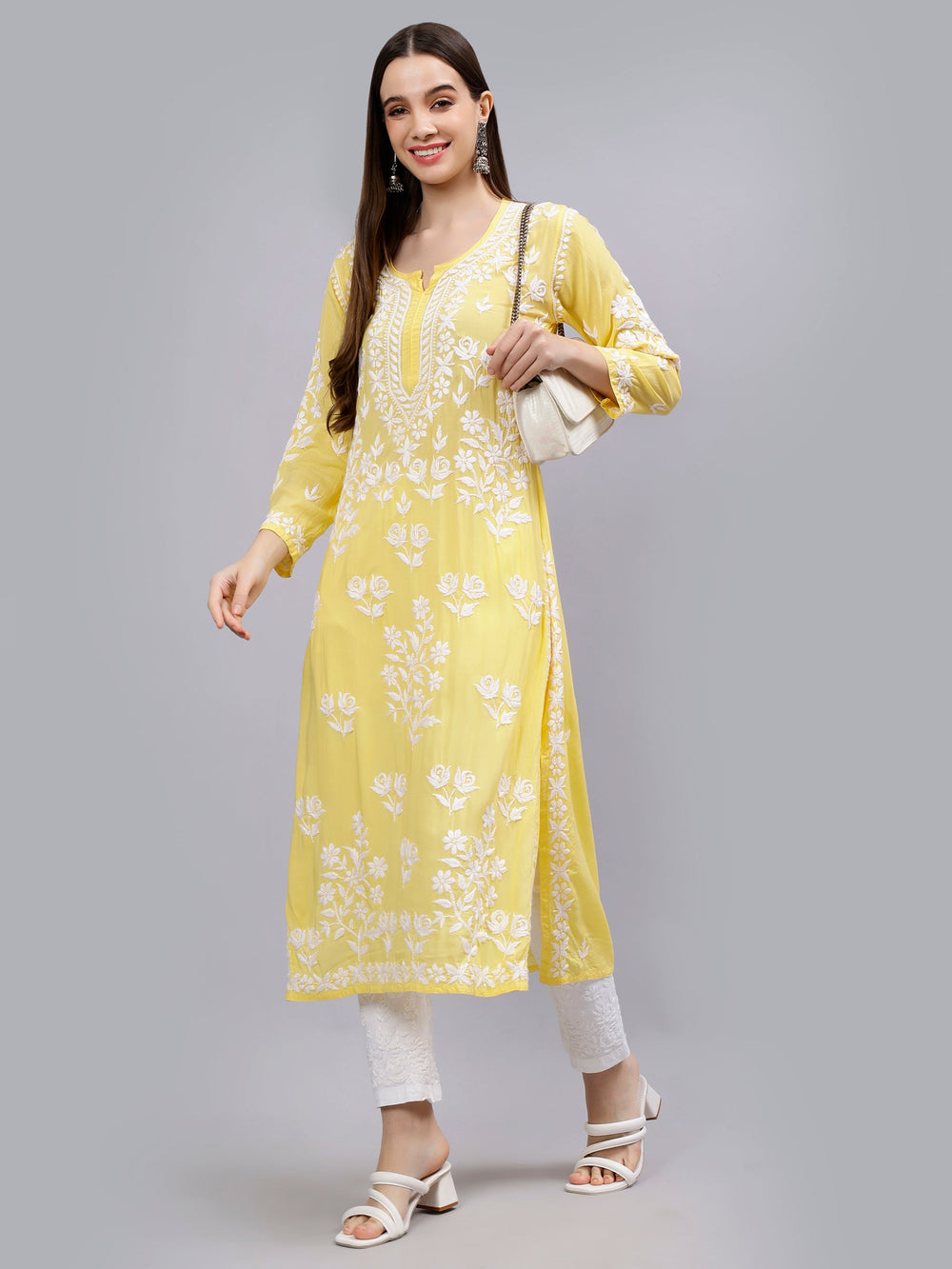 Yellow-Modal-Hand-Embroidered-Chikankari-Kurti