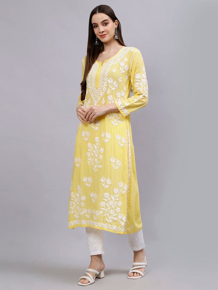 Yellow-Modal-Hand-Embroidered-Chikankari-Kurti